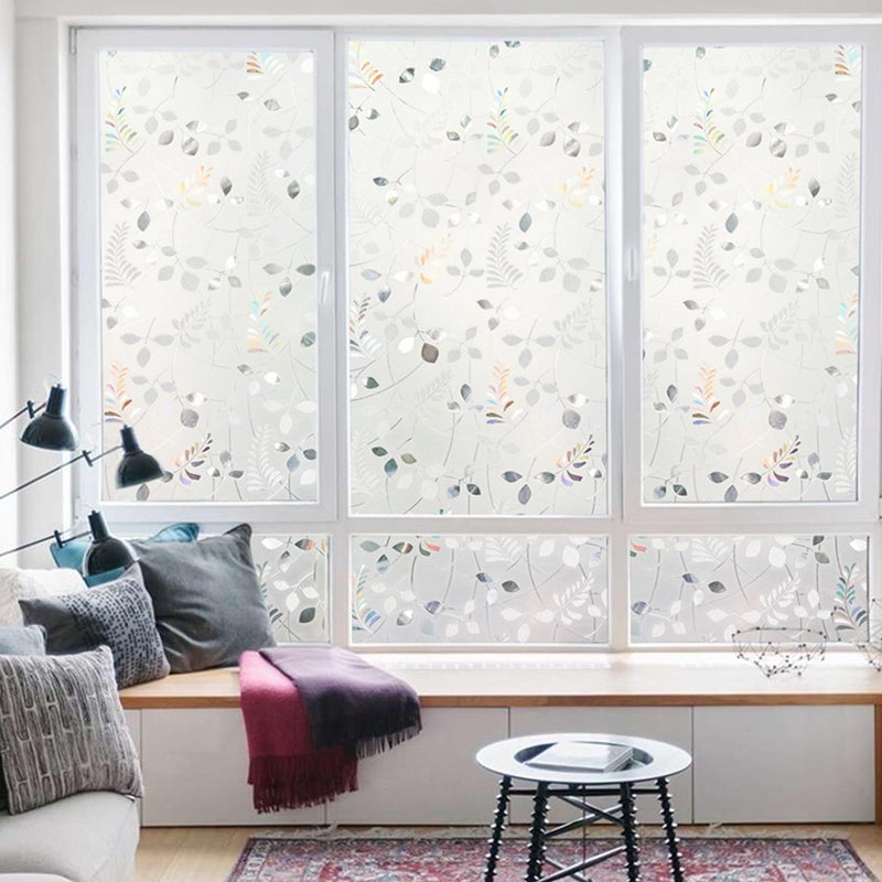 LEMON CLOUD Window Privacy Film Stained Static Cling Glass Film 3D Decorative Colorful Glass Window Sticker, Privacy Frosted Covering for Home Sliding Door(17.5 x 78.7 Inch, Rainbow Leaf) - Image 3